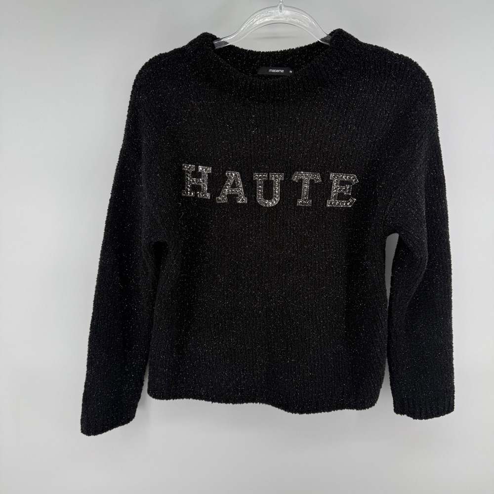 Madame Black Sparkleโ Embellished Haute Sweater Pullover Size M
